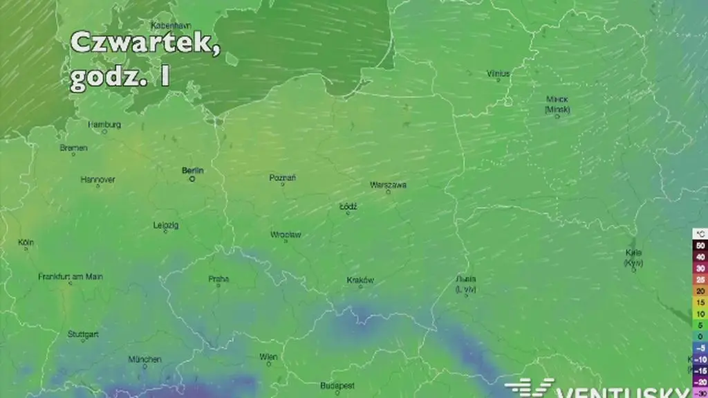 Temperatura w ciągu w kolejnych pięciu dni (Ventusky