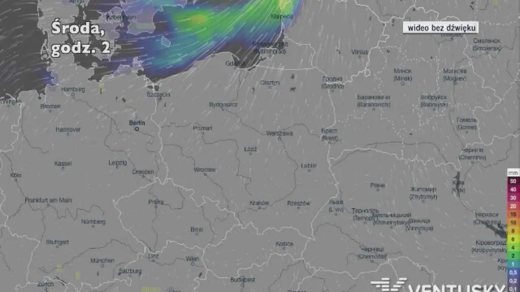 Prognozowane opady w najbliższych dniach (Ventusky