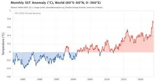 Miesięczne odchylenie temperatury wód powierzchniowych oceanu światowego od wielolecia 1971-2000