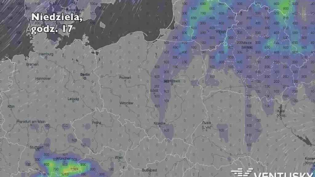 Potencjalny rozwój burz w ciągu pięciu dniu (Ventusky
