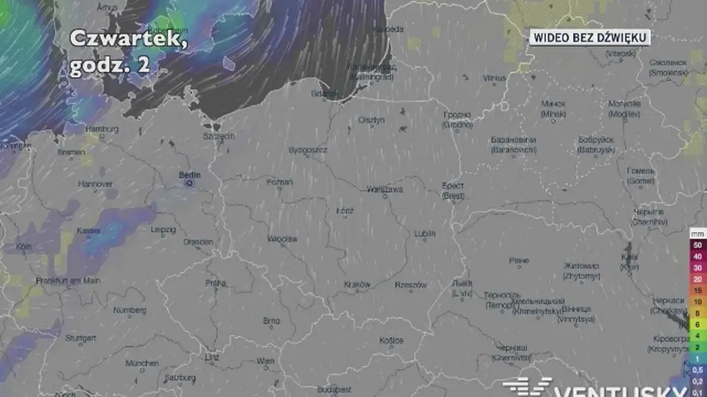 Opady deszczu w ciągu kolejnych pięciu dni (Ventusky