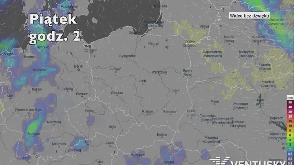 Opady deszczu w najbliższych dniach (Ventusky