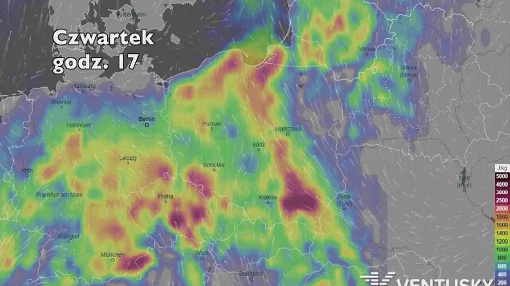 Potencjalne burze w najbliższych dniach (ventusky