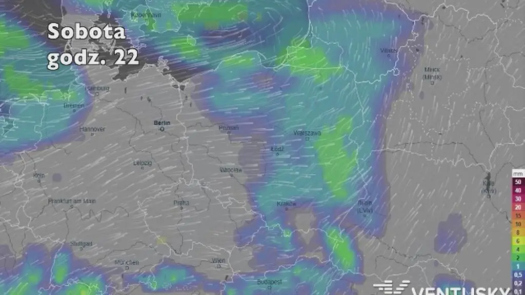 Opady deszczu w ciągu kolejnych pięciu dniu (Ventusky