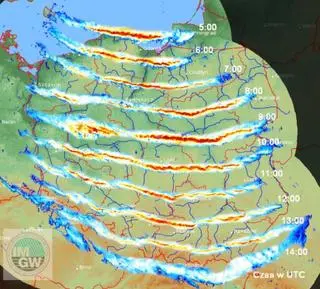 Położeniu frontu między godziną 7 a 12 polskiego czasu