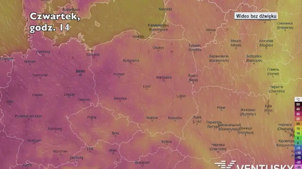 Temperatura w ciągu najbliższych pięciu dni (Ventusky