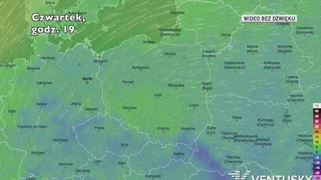Prognozowana temperatura w najbliższych dniach (Ventusky