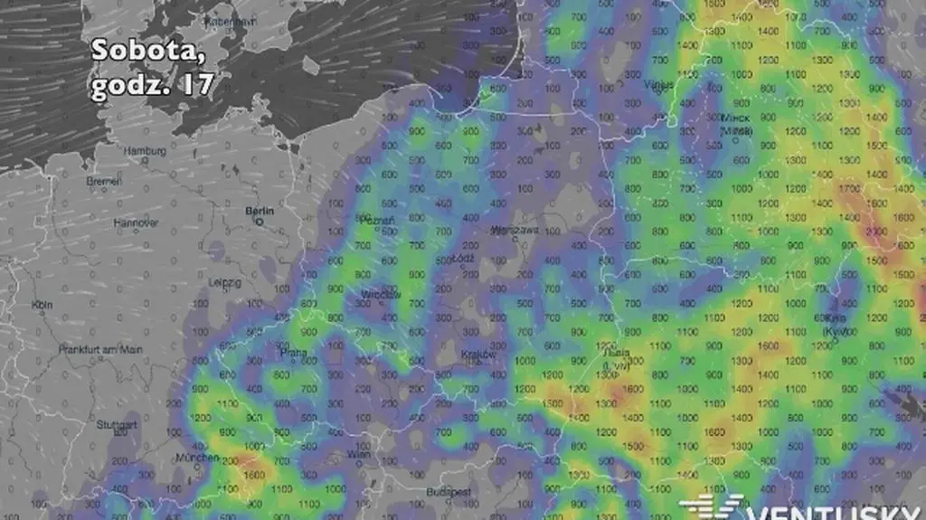 Potencjalne burze w najbliższych dniach (ventusky