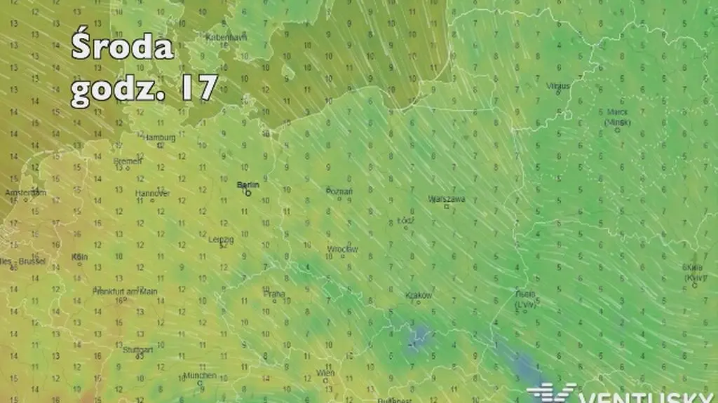 Prognozowana temperatura w najbliższych dniach (Ventusky