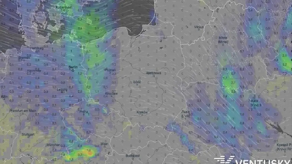 Opady deszczu w ciągu najbliższych kilku dni (Ventusky