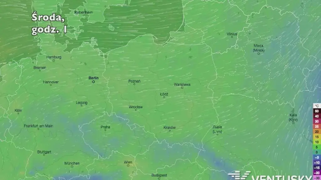 Temperatura w ciągu najbliższych pięciu dni (Ventusky