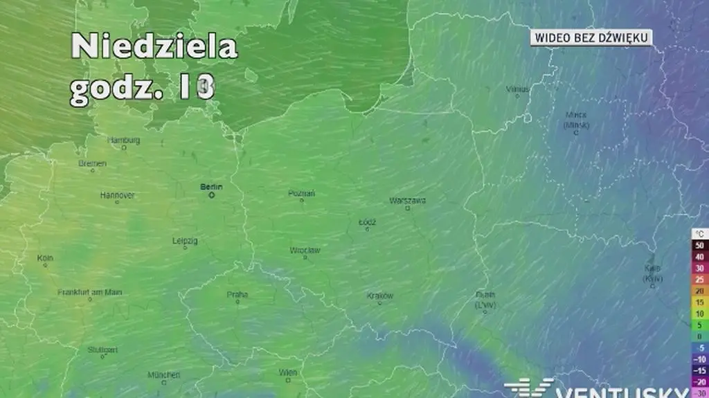 Prognozowana temperatura na najbliższe dni (Ventusky