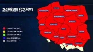 Zagrożenie pożarowe w Polsce, dane z godz. 13 w czwartek