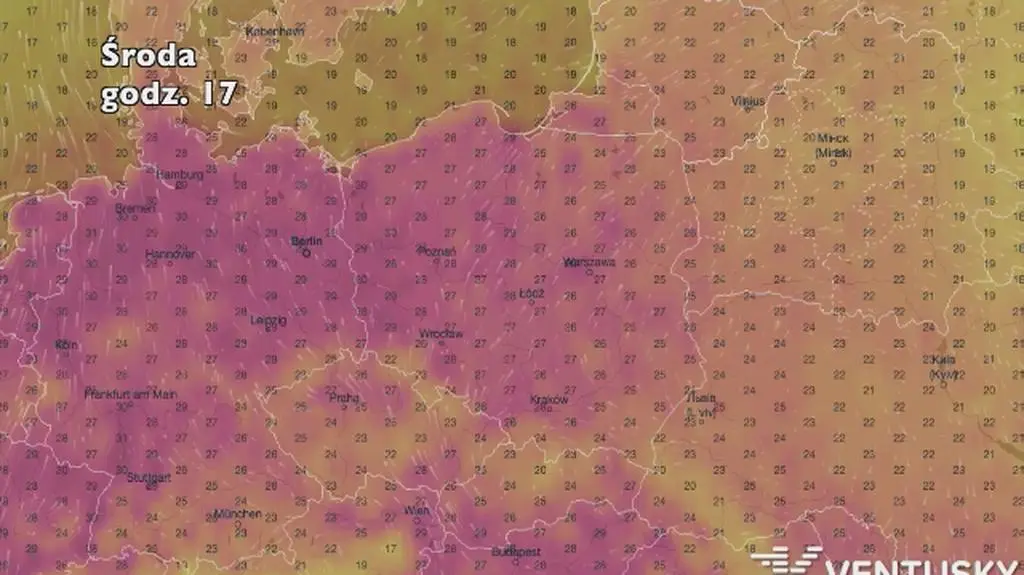 Temperatura w ciągu najbliższych dni (Ventusky