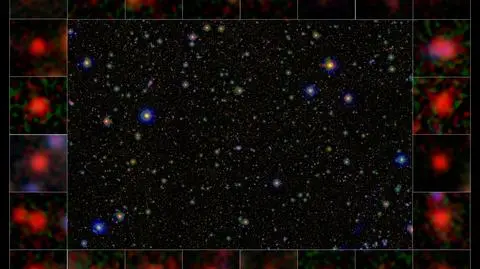 Obraz uzyskany w ramach projektu COSMOS otoczony obrazami najbardziej odległych galaktyk