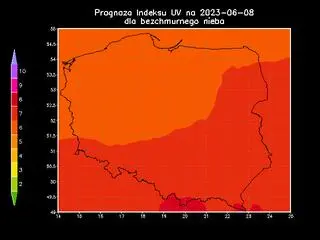 Prognoza indeksu UV na 8 czerwca dla bezchmurnego nieba