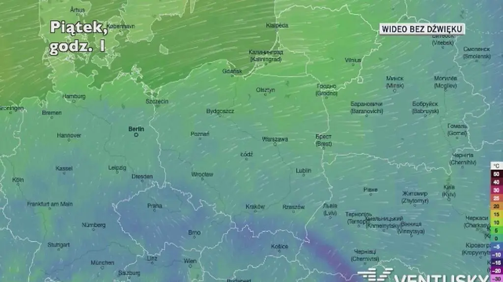 Temperatura w ciągu kolejnych dni (Ventusky