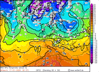 Zatoka chłodu nad północną i północno-wschodnią Europą o poranku w środę, temperatura na wysokości 1,5 km