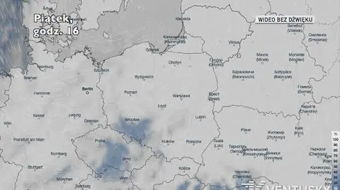 Prognozowane zachmurzenie najbliższej nocy (Ventusky
