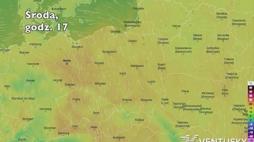 Temperatura w kolejnych dniach (Ventusky