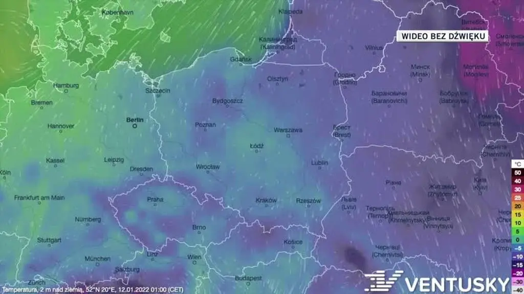 Prognozowana temperatura w dniach 12