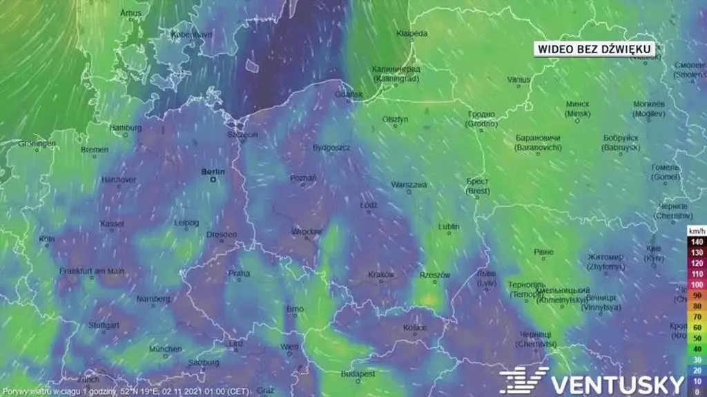 Prognozowane porywy wiatru w dniach 2-6