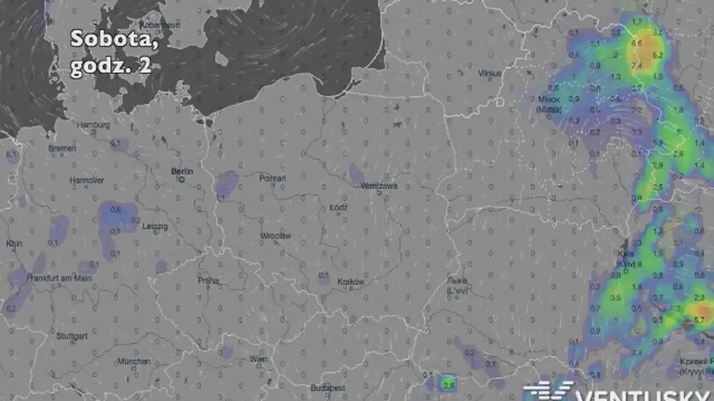 Opady w najbliższych dniach (ventusky