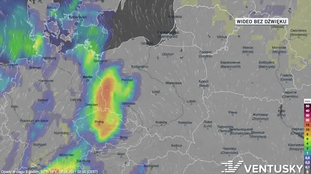 Prognozowane opady w ciągu najbliższych dni (Ventusky