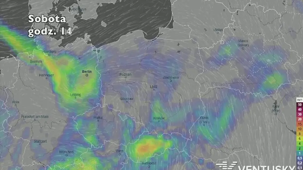 Rozkład i suma opadów w najbliższych dniach (ventusky
