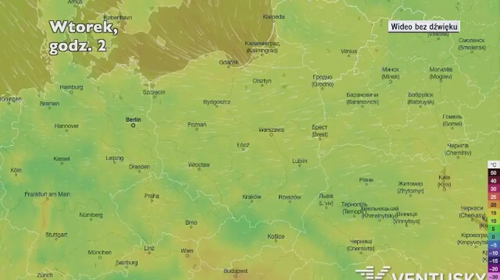 Prognozowana temperatura w najbliższych dniach (Ventusky