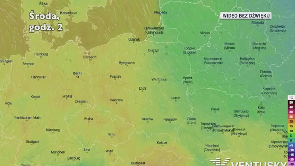 Prognozowana temperatura w najbliższych dniach (Ventusky