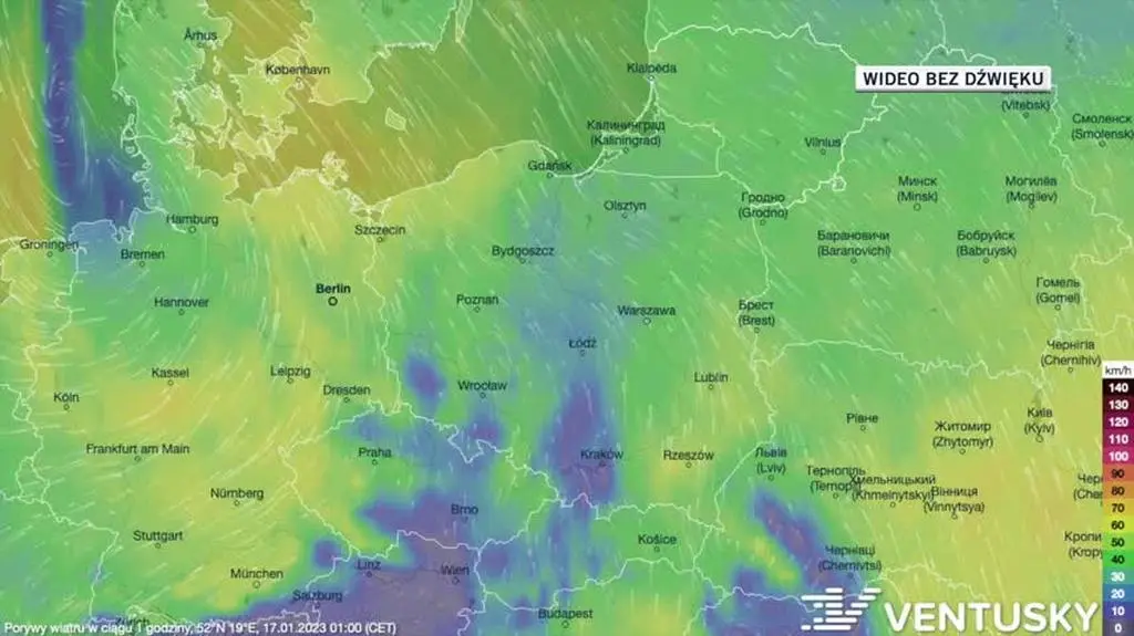 Prognozowane porywy wiatru w kolejnych dniach