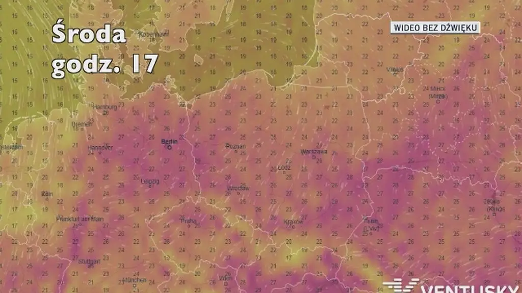 Prognozowana temperatura w najbliższych dniach (Ventusky