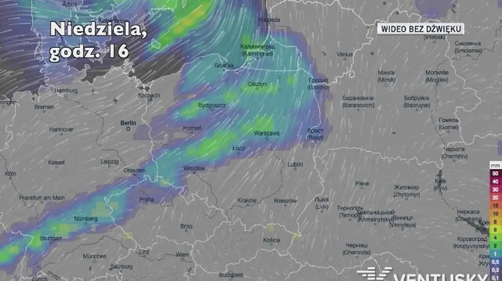 Prognozowane opady w ciągu pięciu dni (Ventusky