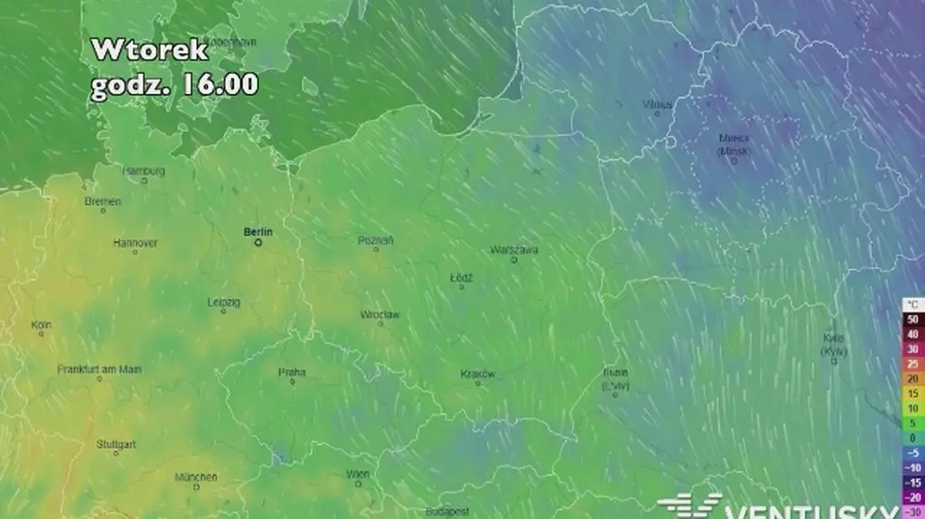 Prognoza temperatury na pięć dni (ventusky