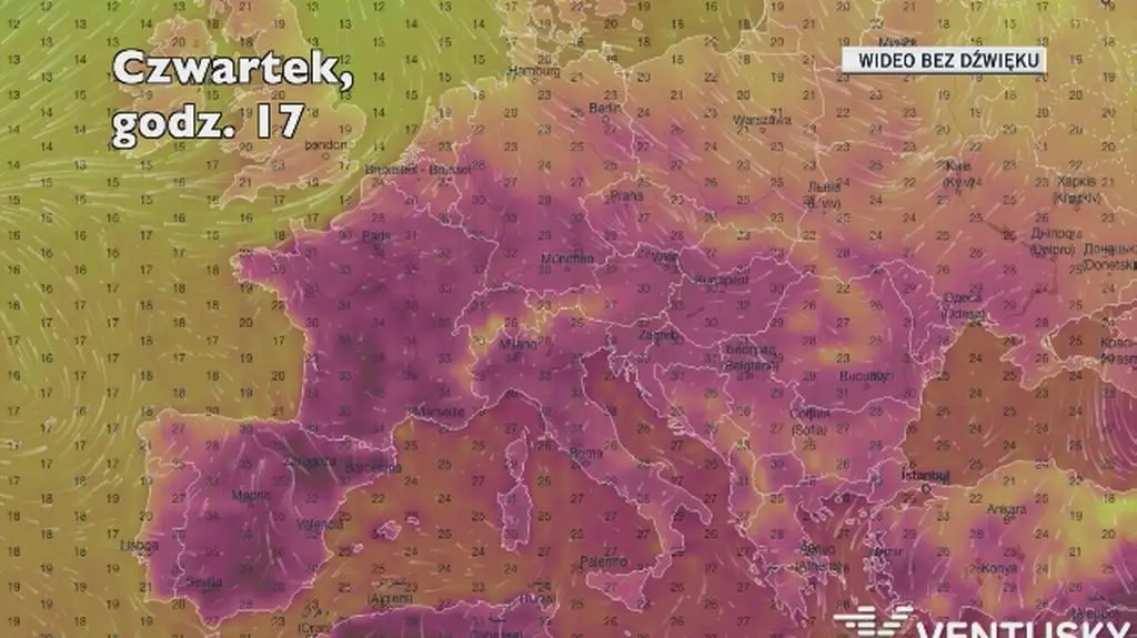 Temperatura w Europie w najbliższych dniach (Ventusky