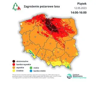 Zagrożenie pożarowe lasu, piątek 12.05