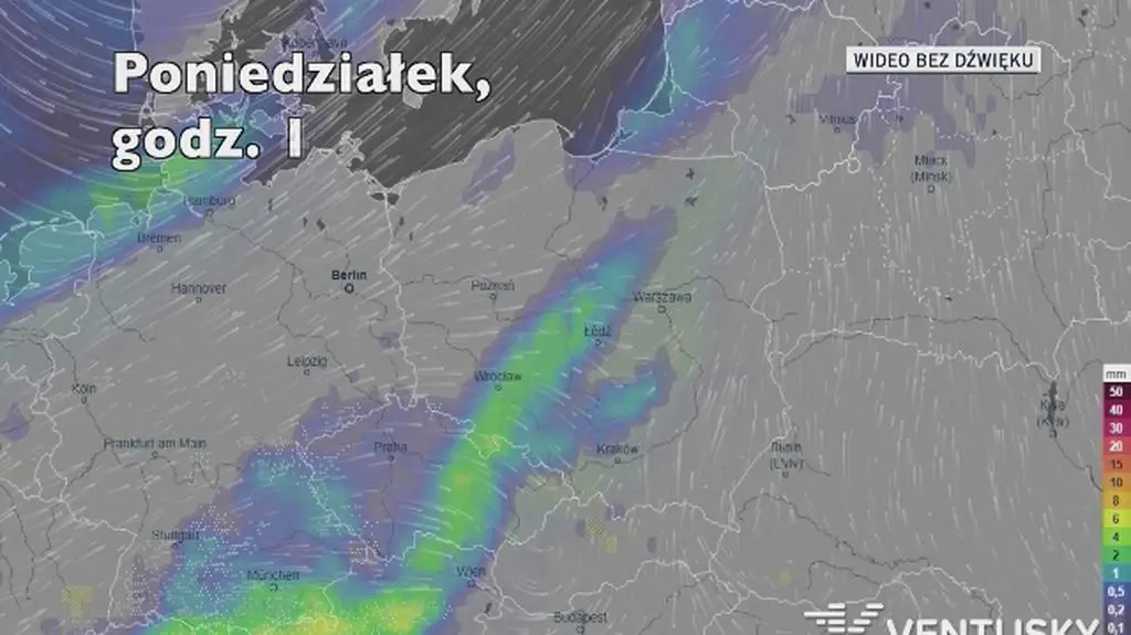 Prognozowane opady w najbliższych dniach (Ventusky