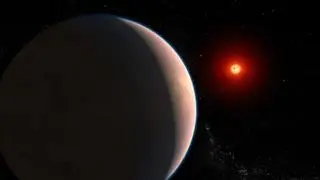 Planeta pozasłoneczna GJ 486 b i jej gwiazda - wizja artystyczna
