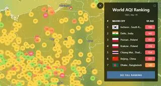 Sytuacja smogowa w Polsce i ranking miast z najgorszą jakością powietrza na świecie według portalu IQAir.com w niedzielę o godzinie 10.01