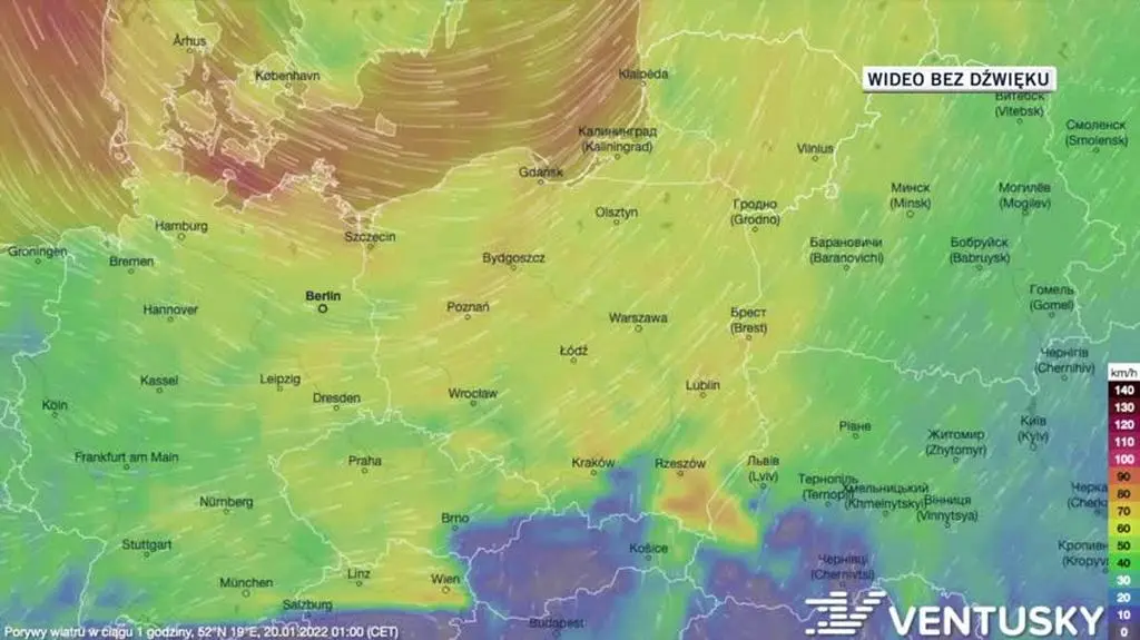 Prognozowane porywy wiatru