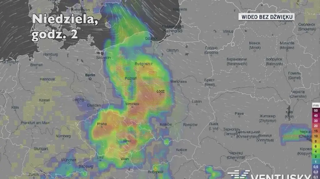 Opady w ciągu najbliższych dni (Ventusky