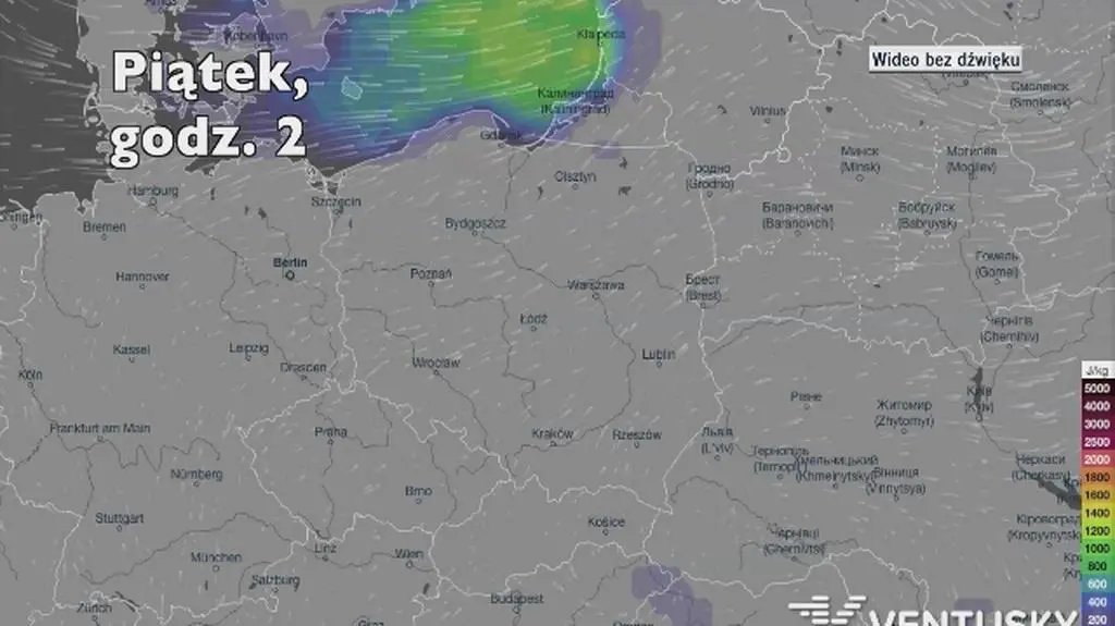 Potencjalne miejsca rozwoju burz w najbliższych dniach (Ventusky