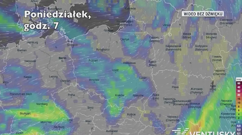 Prognozowane opady w ciągu kolejnych dni (Ventusky