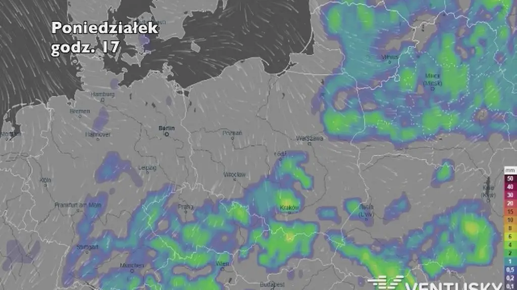 Opady w najbliższych dniach (ventusky