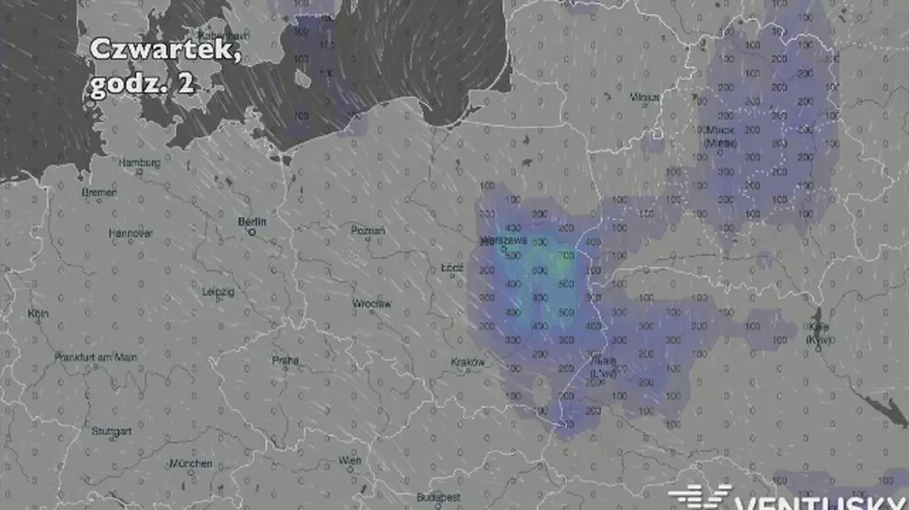 Potencjalny rozwój burz w ciągu pięciu dniu (Ventusky