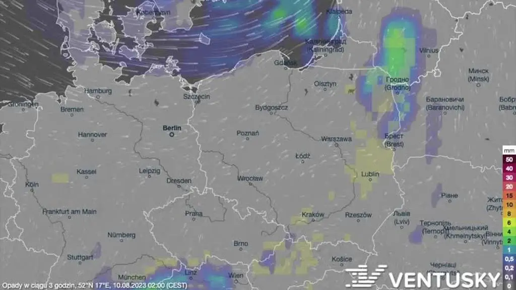 Prognozowane opady na kolejne dni