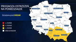Prognoza zagrożeń IMGW na poniedziałek