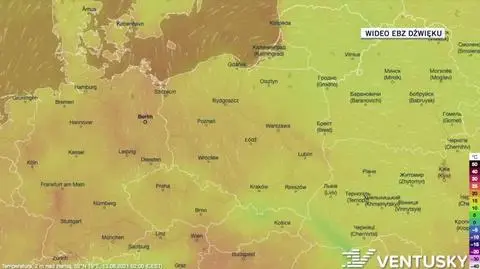 Prognozowana temperatura w ciągu kolejnych dni (Ventusky)