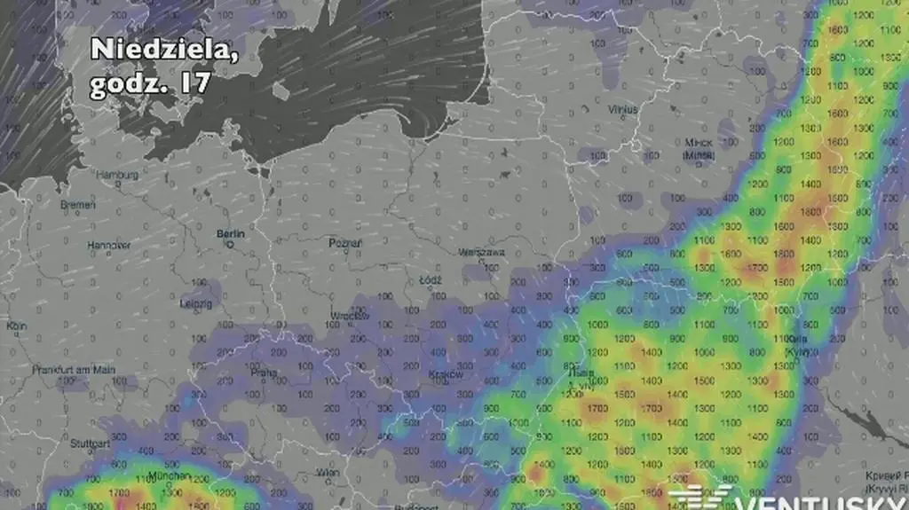Potencjalny rozwój burz w ciągu najbliższych dni (Ventusky